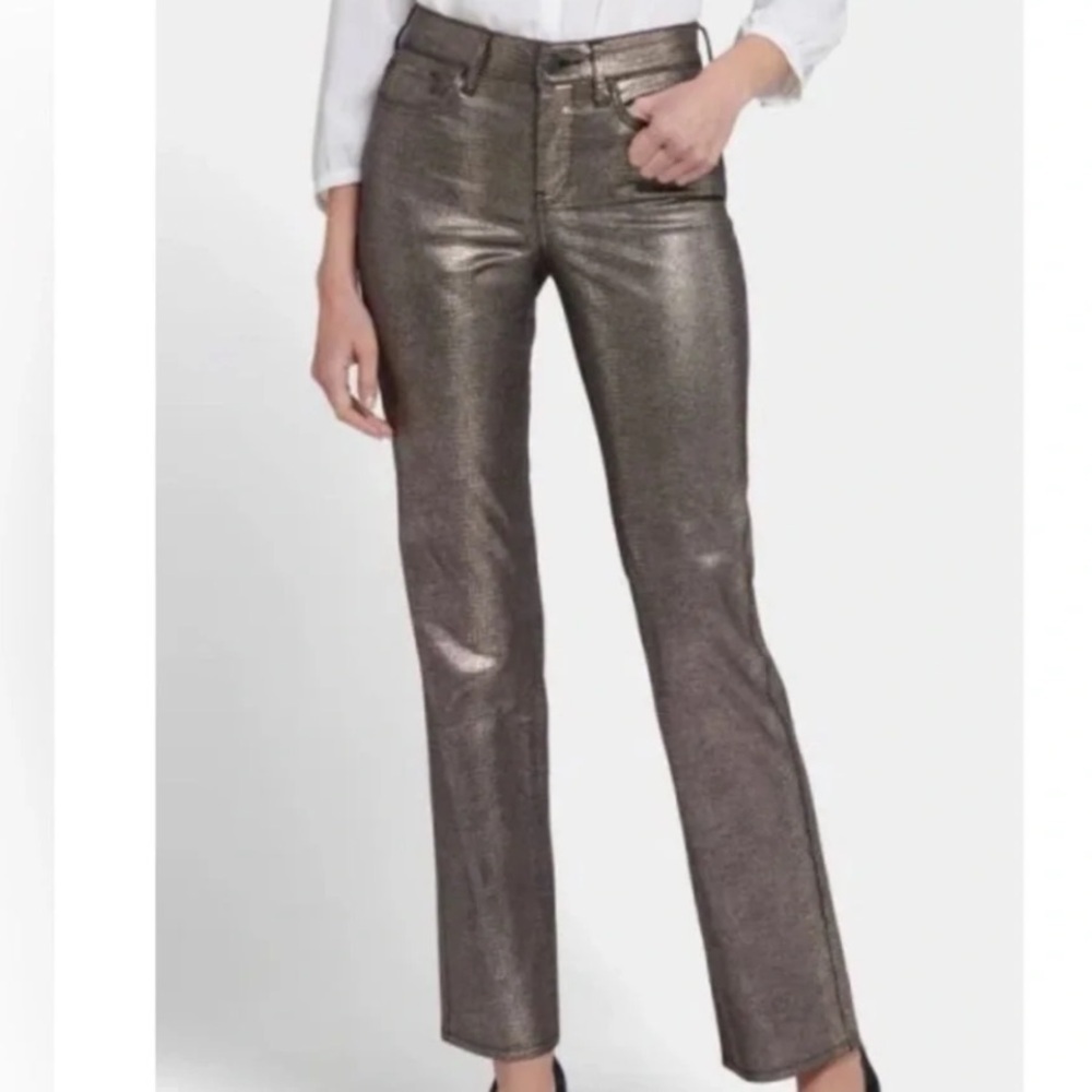 NYDJ Metallic Bronze Straight-Leg Jeans